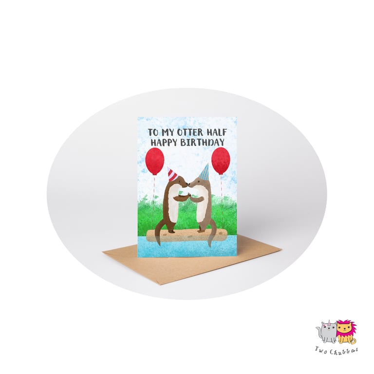 Otter Partner Birthday Card, A6 Birthday Card, Cute Animal Birthday Card