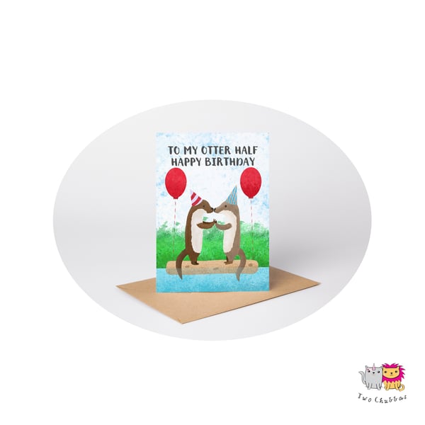 Otter Partner Birthday Card, A6 Birthday Card, Cute Animal Birthday Card