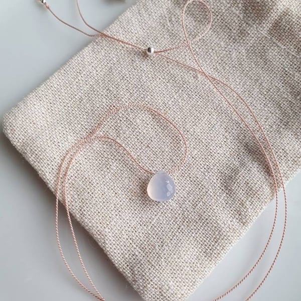 Minimalist chalcedony gemstone and fine silk cord necklace