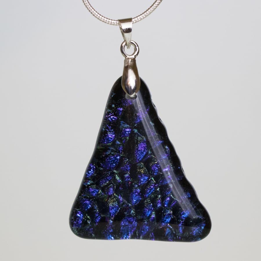 Bubbly Blue and Green Triangular Dichroic Glass Pendant - 1124