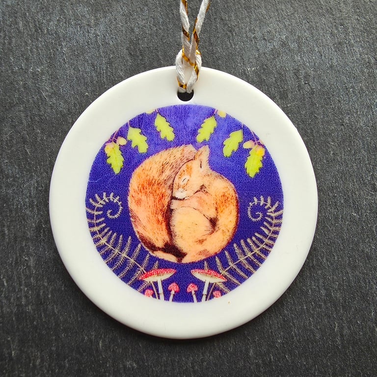 Sleeping Squirrel Ceramic Hanging Bauble 