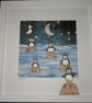 Quirky art original art cute puffins and beautiful moonlit sea statement picture - Image 3