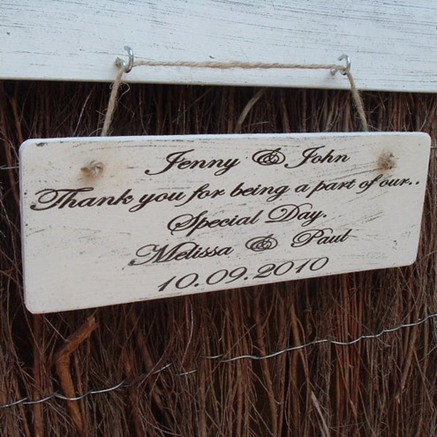 shabby chic distressed plaque - guests favours personalised