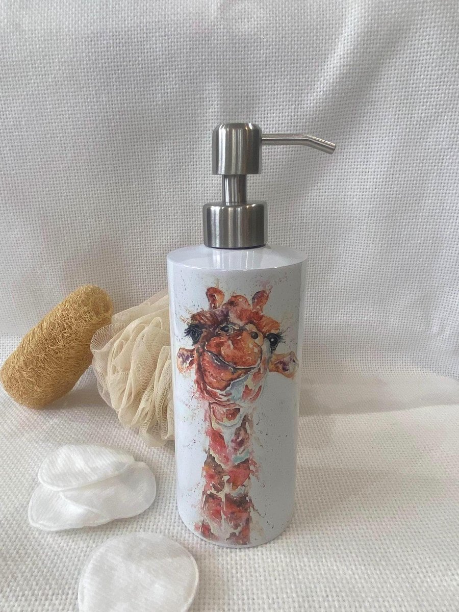Giraffe Watercolour Design, Liquid Soap Pump Dispenser, by Wildlife Artist Sandi