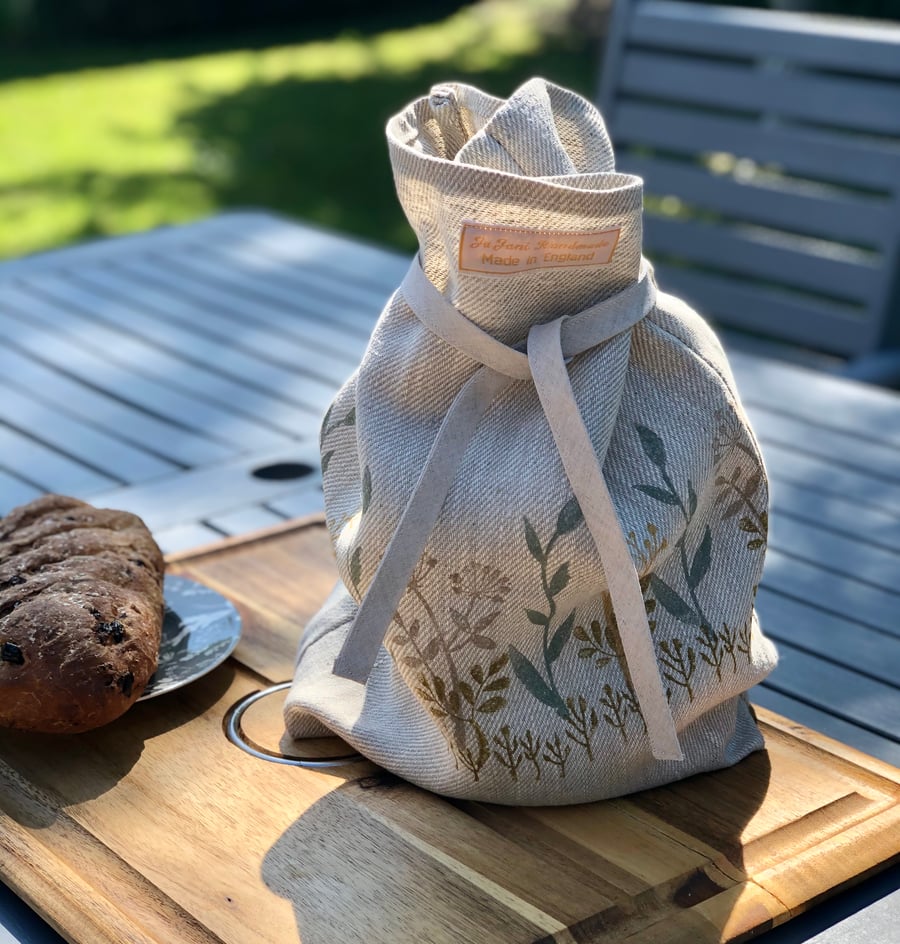Hand Printed Linen Bread Bag-Spring Meadow