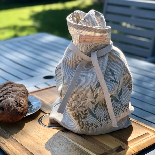 Hand Printed Linen Bread Bag-Spring Meadow