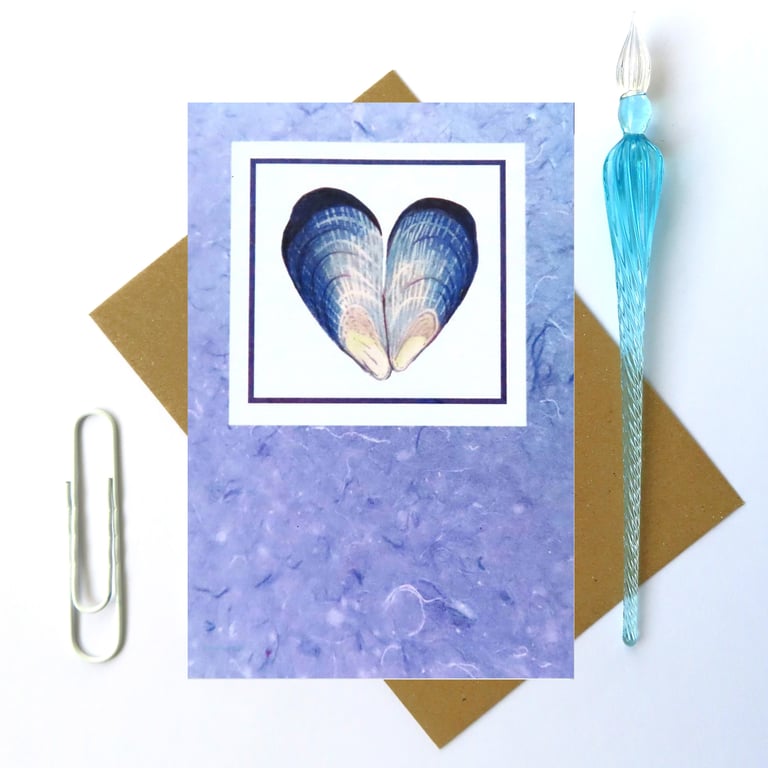 Mussel heart blank greeting card valentines, weddings, anniversaries, birthdays