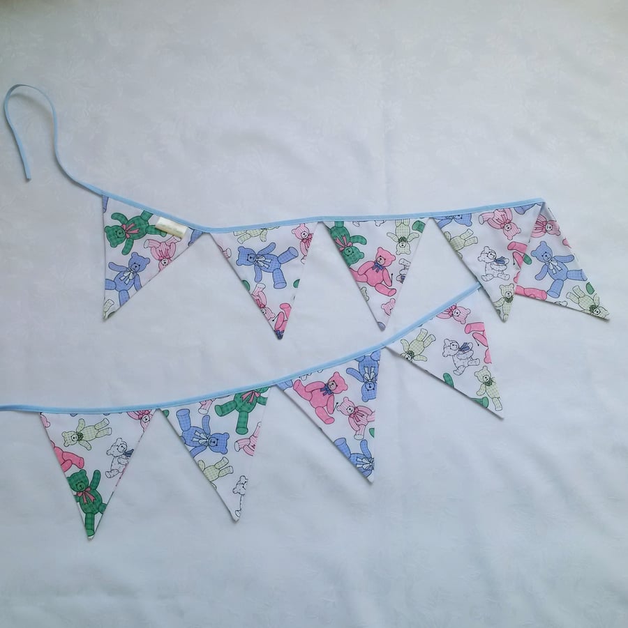 Nursery bunting, teddy bears, multi coloured, flags, playroom decor, baby gift