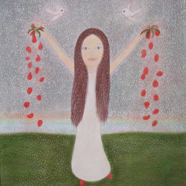 Spiritual Card, Christmas, Daughter Card, Girl Birds Snow, Card for Mum, Art