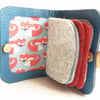 Fox Needle Case - Sewing Accessory - Blue Leather Needle Book - Sewing Gift