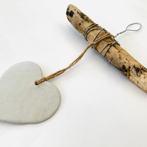 Bespoke driftwood, Loveheart hanger, home decor, gift idea, pottery,ceramics