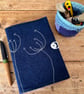 Notebook & Journal Cover in Dark Blue Vintage Welsh with Stitched Cowslip design