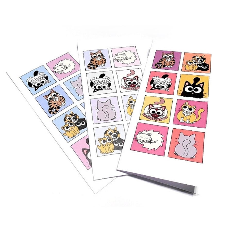 Set of 3 Cute Cat Cards - blank inside