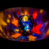 Stained glass tea light candleholder, tumbler glass painted in stars and cats