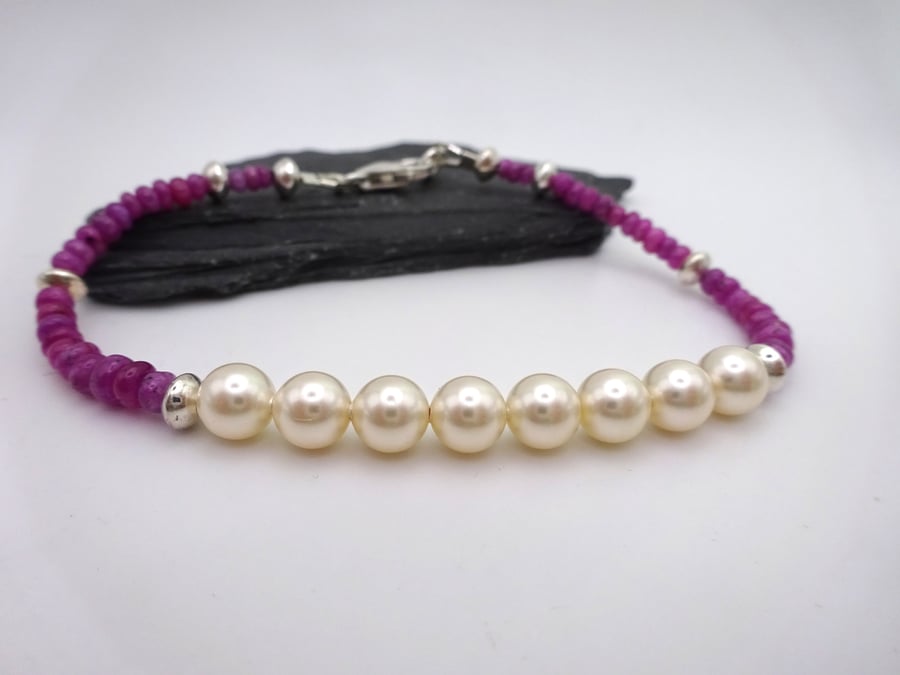 ruby and pearl sterling silver bracelet