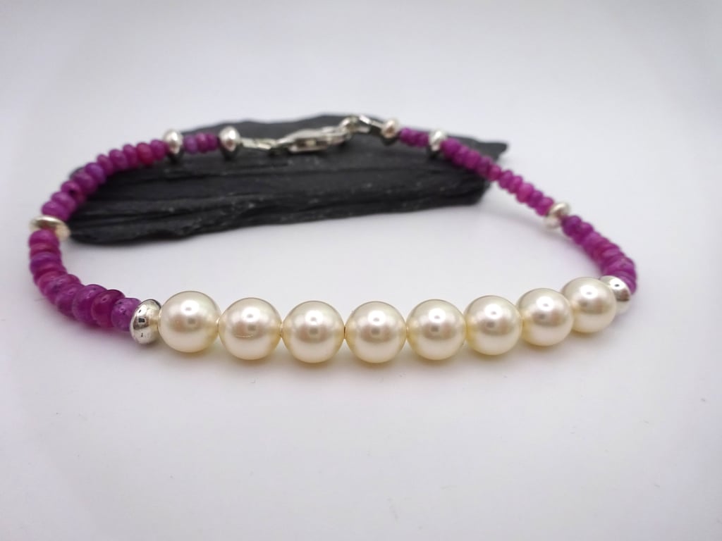ruby and pearl sterling silver bracelet