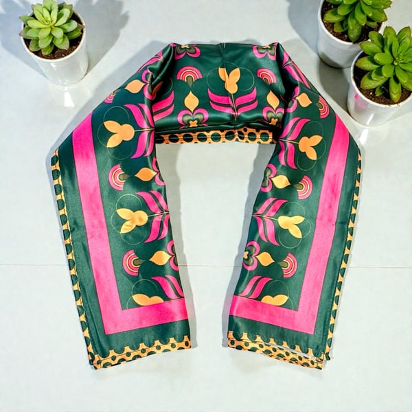 Satin Scarf Bandana 70x70 cm  forest green and magenta square scarf 