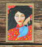 A5 Teapot and Woman Art Print Card - Hand Illustrated Boho Greeting Card