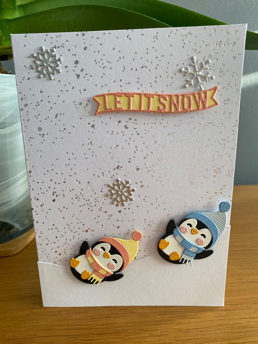 Handmade Penguin Christmas Card – 5"x7"