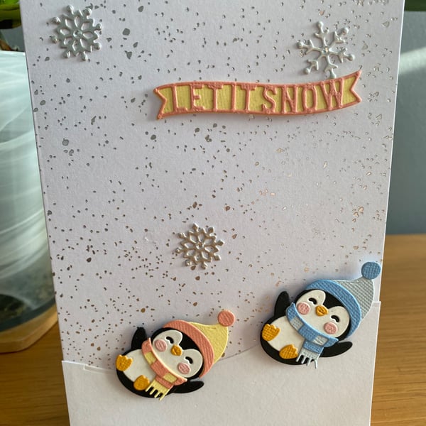 Handmade Penguin Christmas Card – 5"x7"