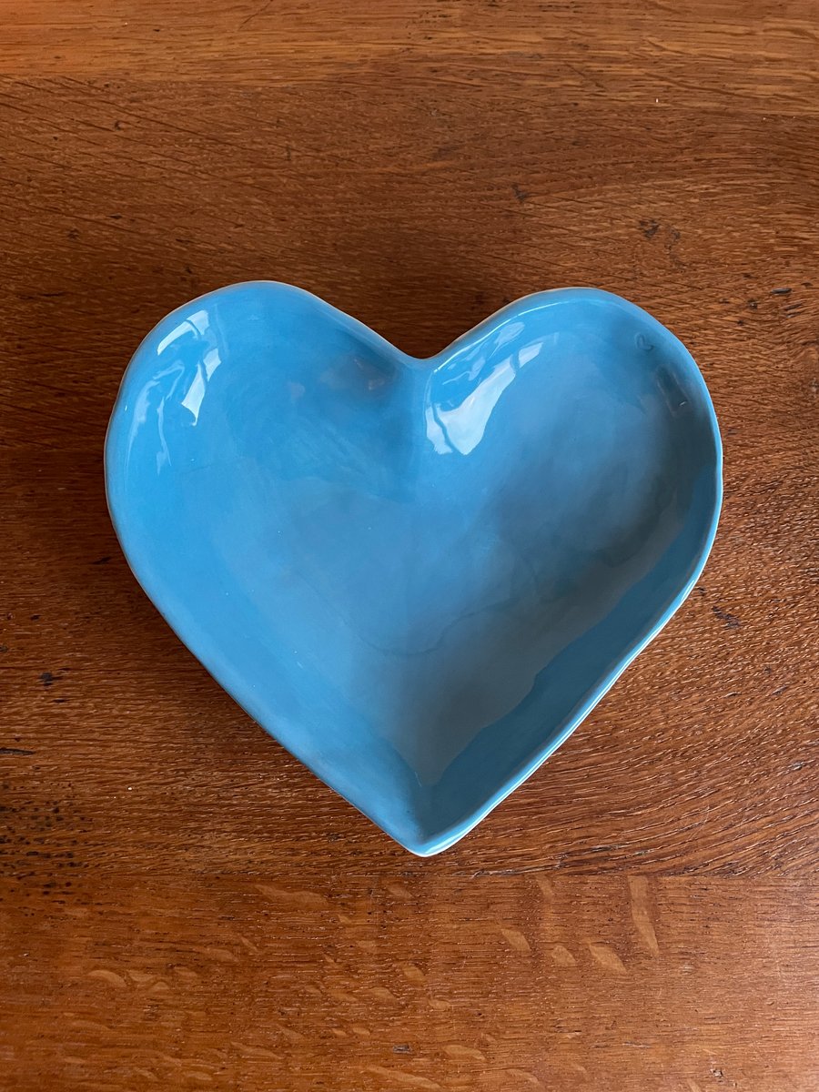 Ceramic aqua-blue heart-shaped bowl 