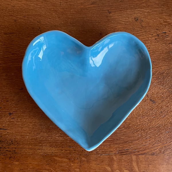 Ceramic aqua-blue heart-shaped bowl 