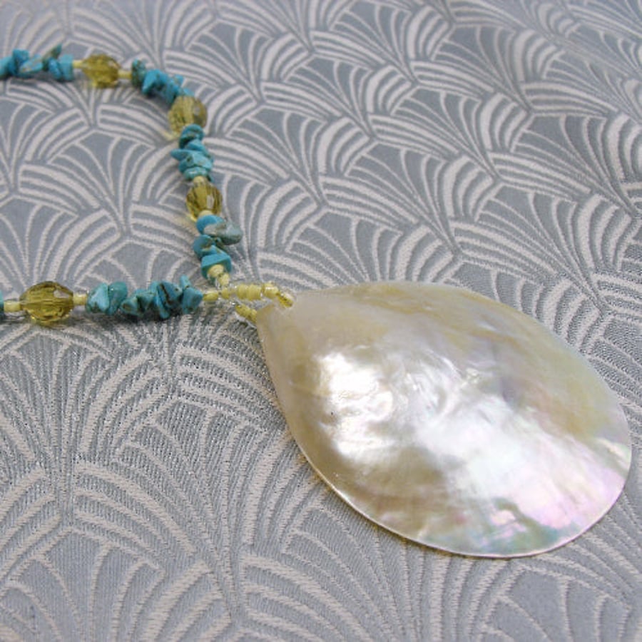 Turquoise necklace with lemon shell pendant, gemstone necklace spsA33