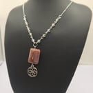 Red and Lilac Lepidolite Pendant Gemstone Necklace with Labradorite Beads