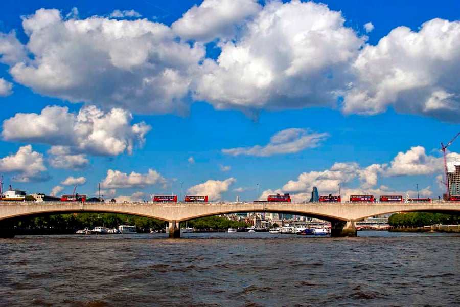 Red London Buses Waterloo Bridge England Photograph Print