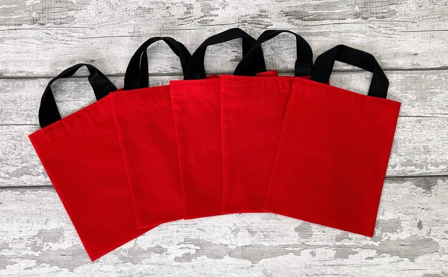 Red Party Bags: Cotton Fabric Reusable Small Tote.