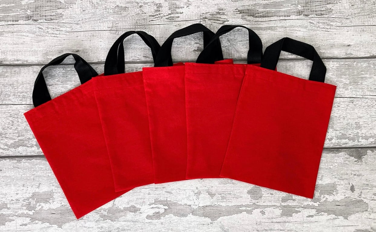 Red Party Bags: Cotton Fabric Reusable Small Tote.