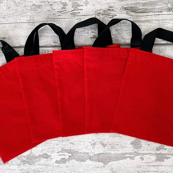 Red Party Bags: Cotton Fabric Reusable Small Tote.