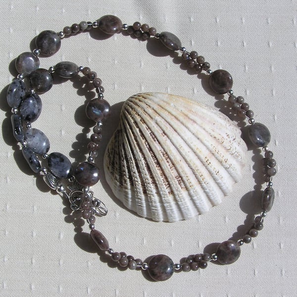Brown & Black Labradorite Gemstone Beaded Necklace "Bourbon"