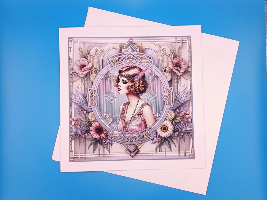 Art Deco Card For Her, Large, Decoupage 