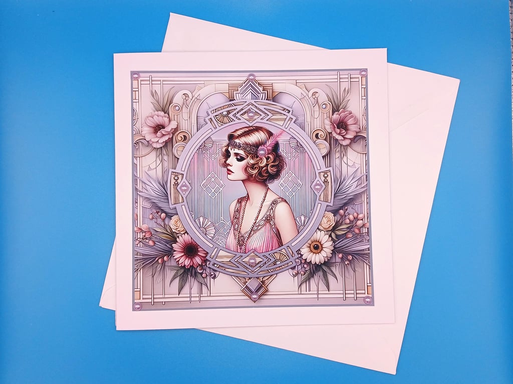 Art Deco Card For Her, Large, Decoupage 