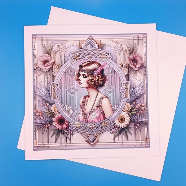 Art Deco Card For Her, Large, Decoupage 