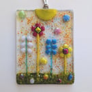 Artist made Fused Glass Flowers Suncatcher.