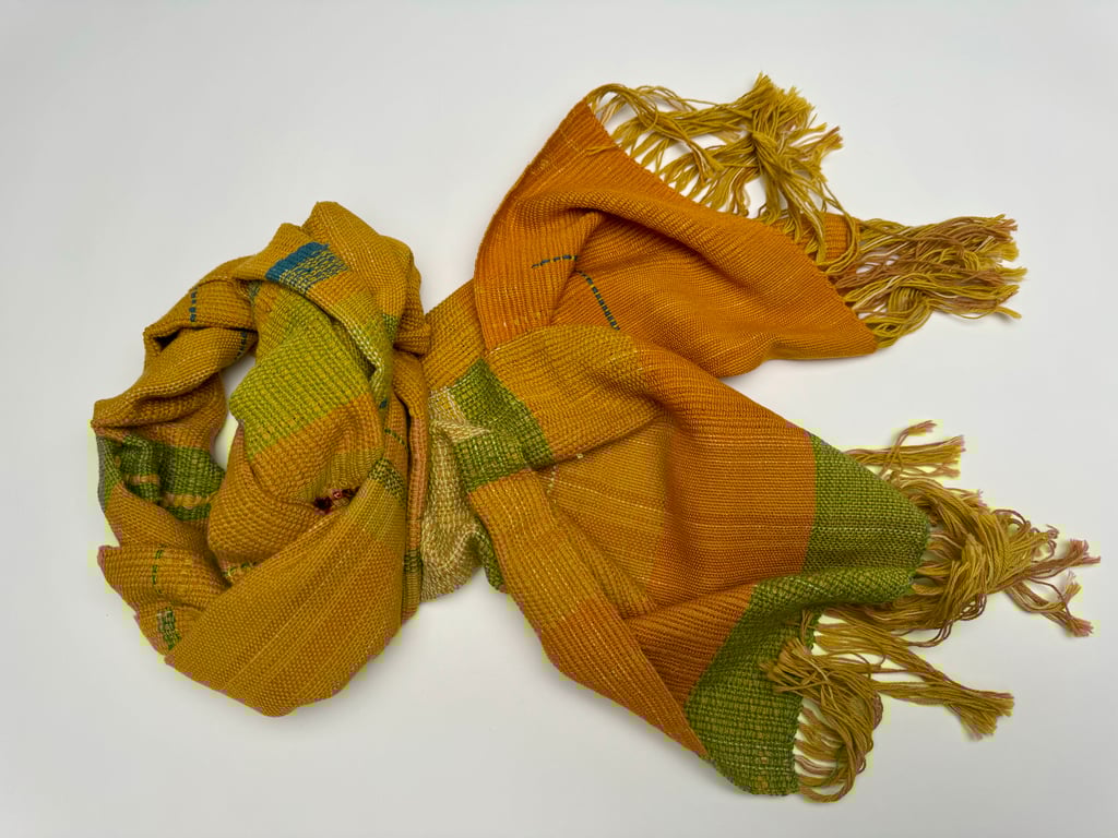 Handwoven SAORI Fine Cotton Scarf – 'Fields of Gold'