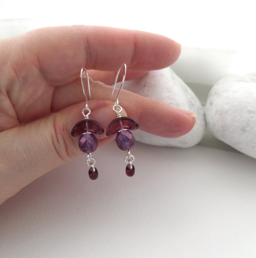 Wine and Purple Unusual Silver Earrings, Dangle Earrings