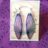 Beautiful Blue Shimmering Iridescent Large Fairy Wing Sterling Silver Earrings