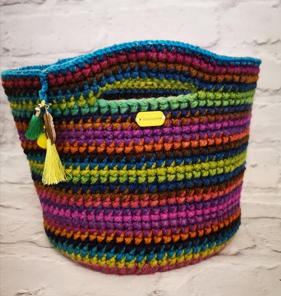 Hippy Crocheted Basket (multi)   