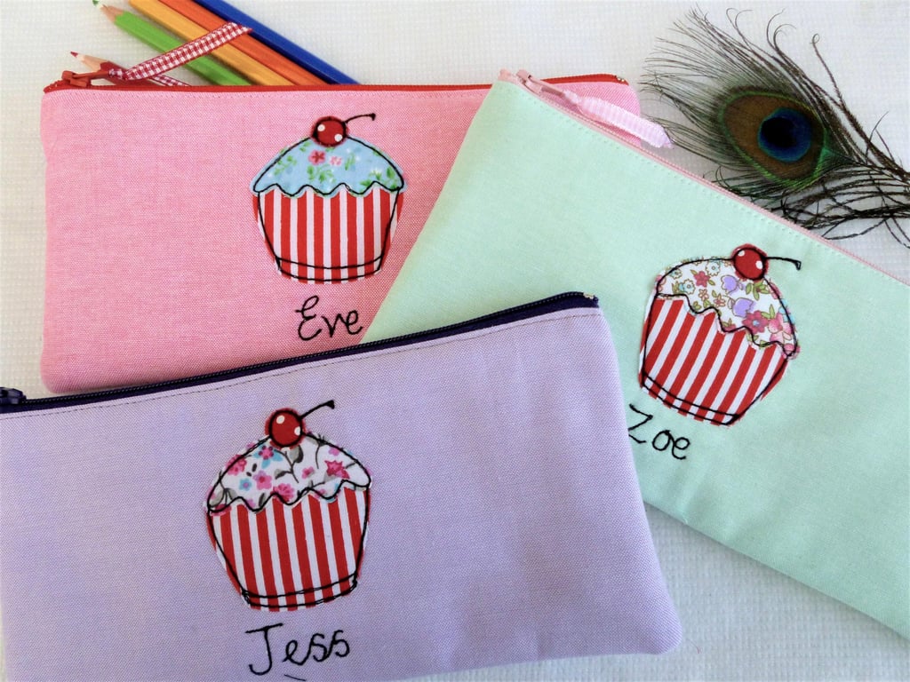 Cupcake Personalised Cosmetic Bag - Makeup Brush Holder with Choice of Fabric