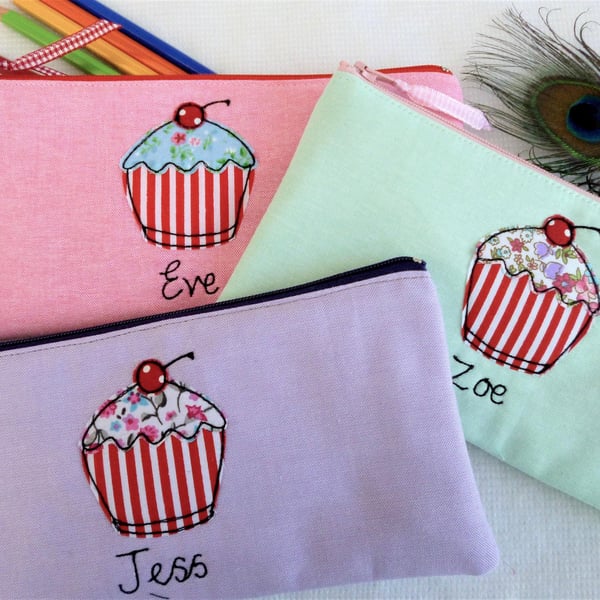 Cupcake Personalised Cosmetic Bag - Makeup Brush Holder with Choice of Fabric