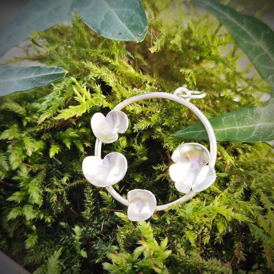 Poppy flower sterling silver pendant