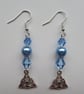 Pale Sky Blue Pearl & Crystal Celtic Triquetra Boho Whimsy Dangle Earrings  - Image 2