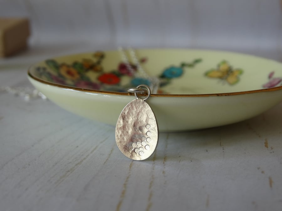 Bird's egg pendant - textured recycled silver