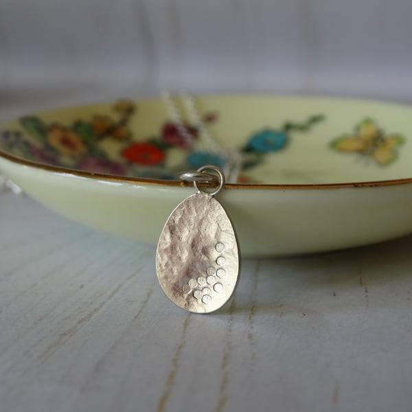 Bird's egg pendant - textured recycled silver