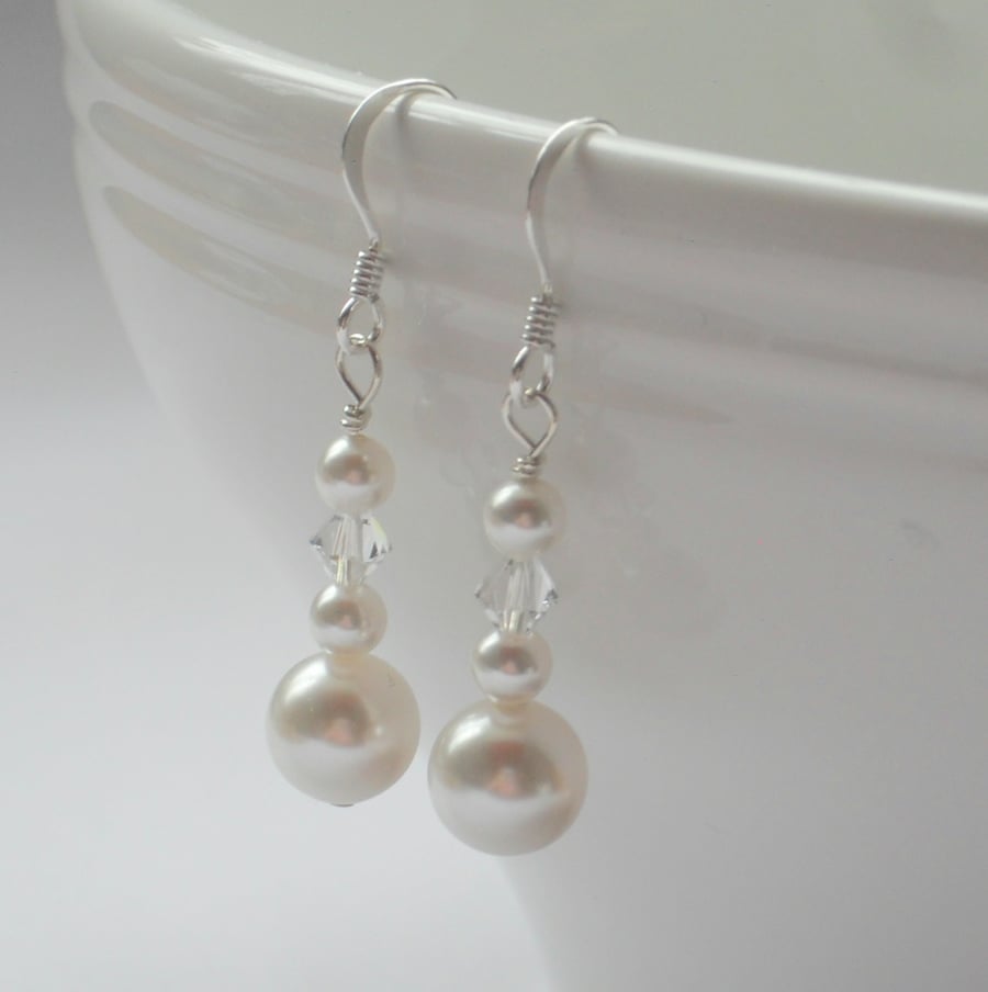 Pearl Earrings With Crystals and Pearls Sterling Silver
