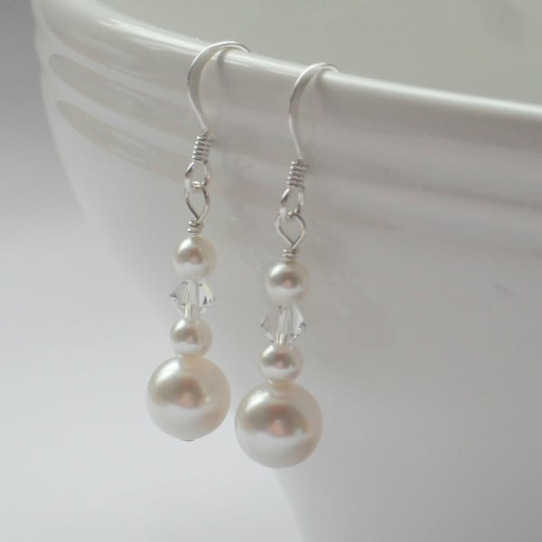 Pearl Earrings With Crystals and Pearls Sterling Silver