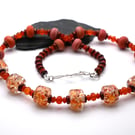 autumn lampwork glass and carnelian gemstone necklace